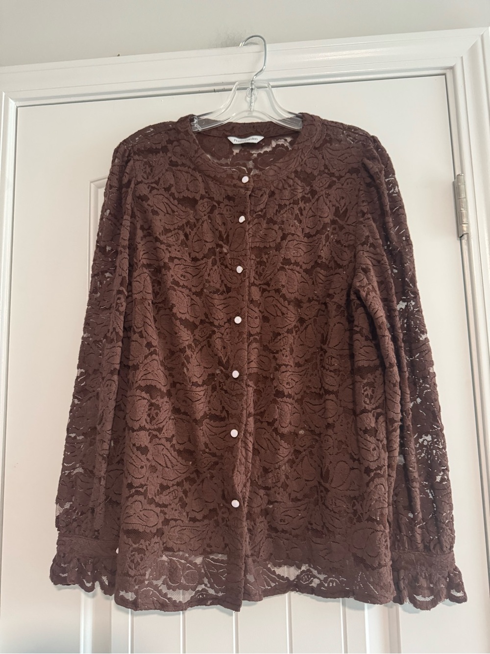 Women's Brown Lace Button-Front Blouse